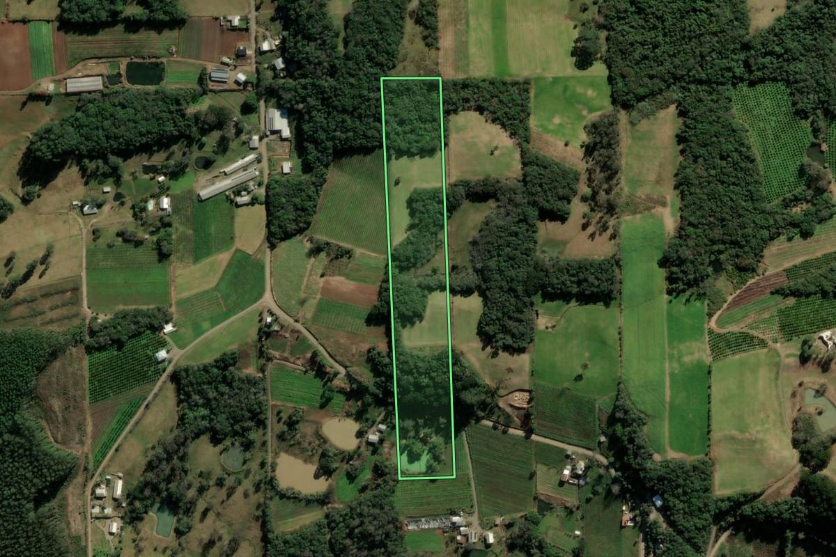 Imagem de satélite do imóvel rural em Veranópolis (RS), com o contorno declarado no CAR desenhado por cima.