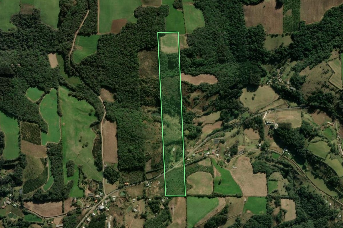 Imagem de satélite do imóvel rural em Veranópolis (RS), com o contorno declarado no CAR desenhado por cima.