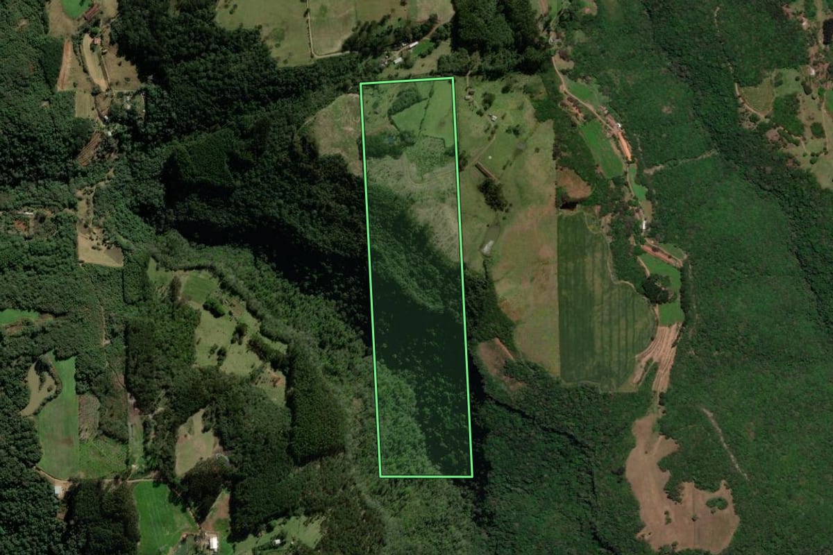 Imagem de satélite do imóvel rural em Veranópolis (RS), com o contorno declarado no CAR desenhado por cima.