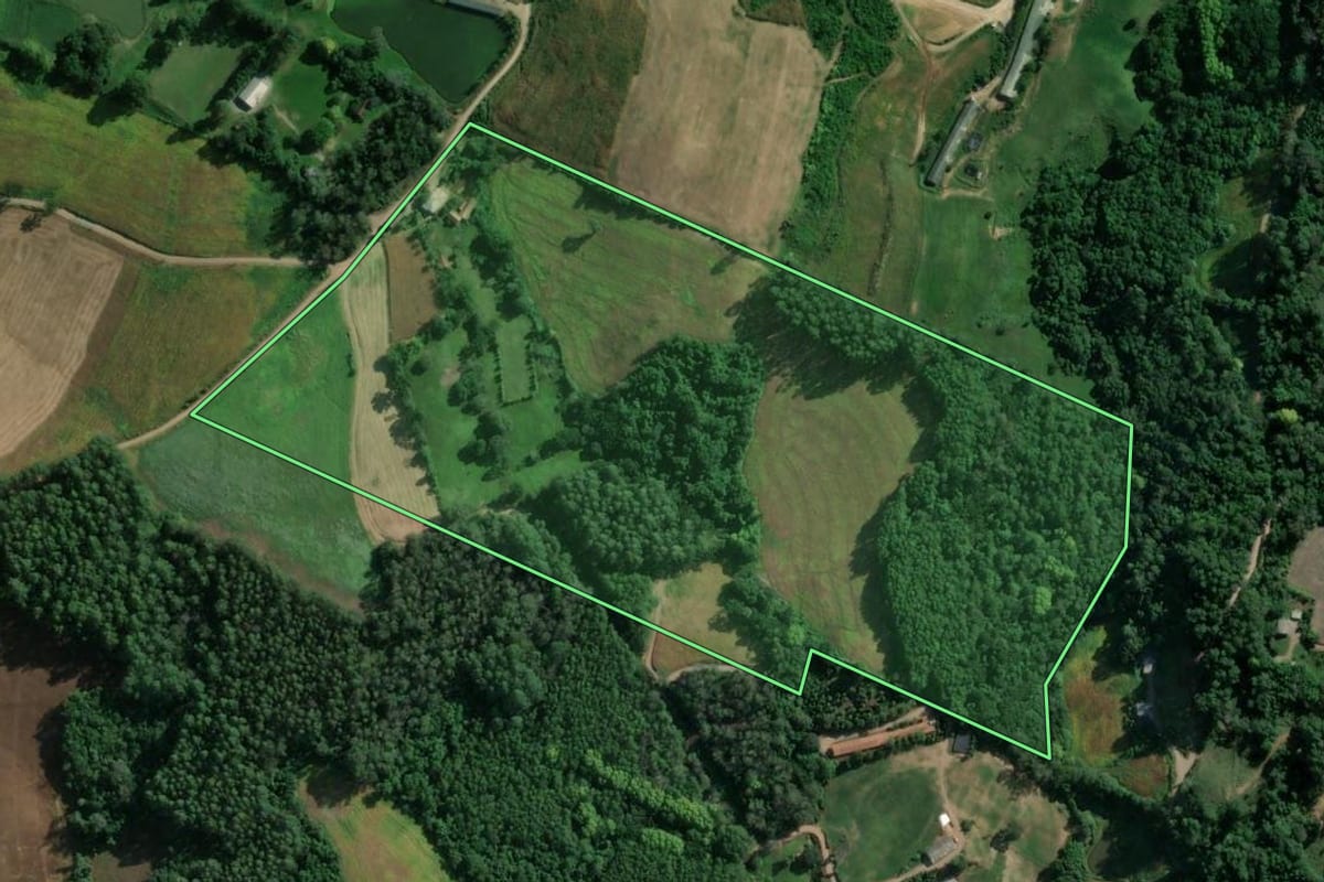 Imagem de satélite do imóvel rural em Vespasiano Corrêa (RS), com o contorno declarado no CAR desenhado por cima.