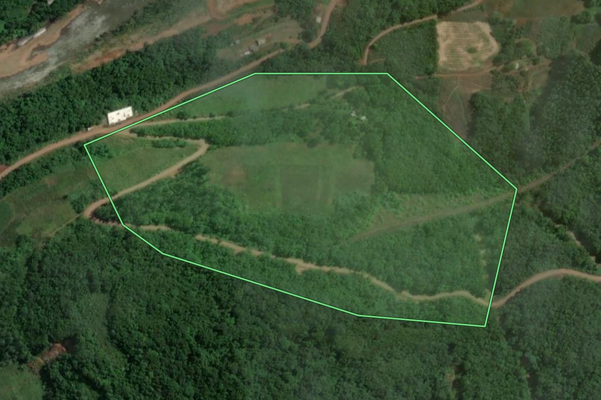 Imagem de satélite do imóvel rural em Vespasiano Corrêa (RS), com o contorno declarado no CAR desenhado por cima.