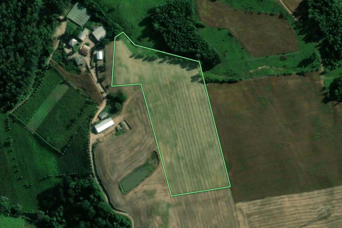 Imagem de satélite do imóvel rural em Vespasiano Corrêa (RS), com o contorno declarado no CAR desenhado por cima.