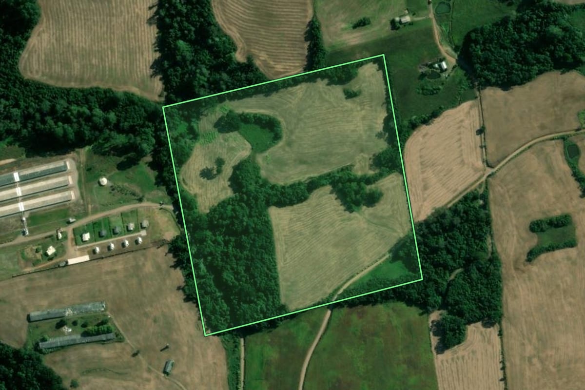Imagem de satélite do imóvel rural em Vespasiano Corrêa (RS), com o contorno declarado no CAR desenhado por cima.