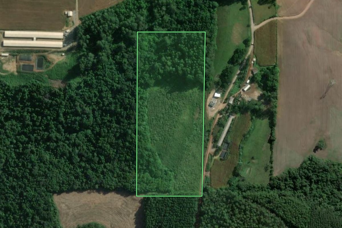 Imagem de satélite do imóvel rural em Vespasiano Corrêa (RS), com o contorno declarado no CAR desenhado por cima.