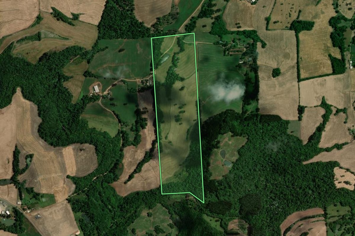 Imagem de satélite do imóvel rural em Viadutos (RS), com o contorno declarado no CAR desenhado por cima.