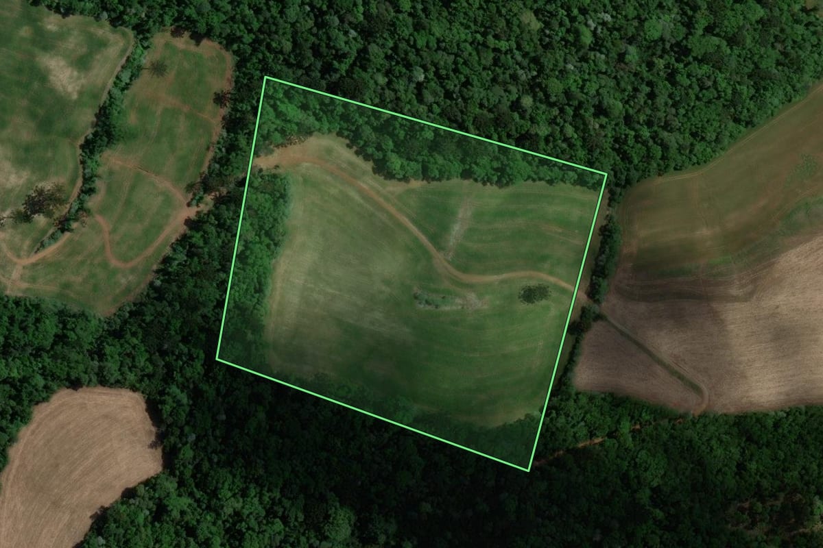 Imagem de satélite do imóvel rural em Viadutos (RS), com o contorno declarado no CAR desenhado por cima.