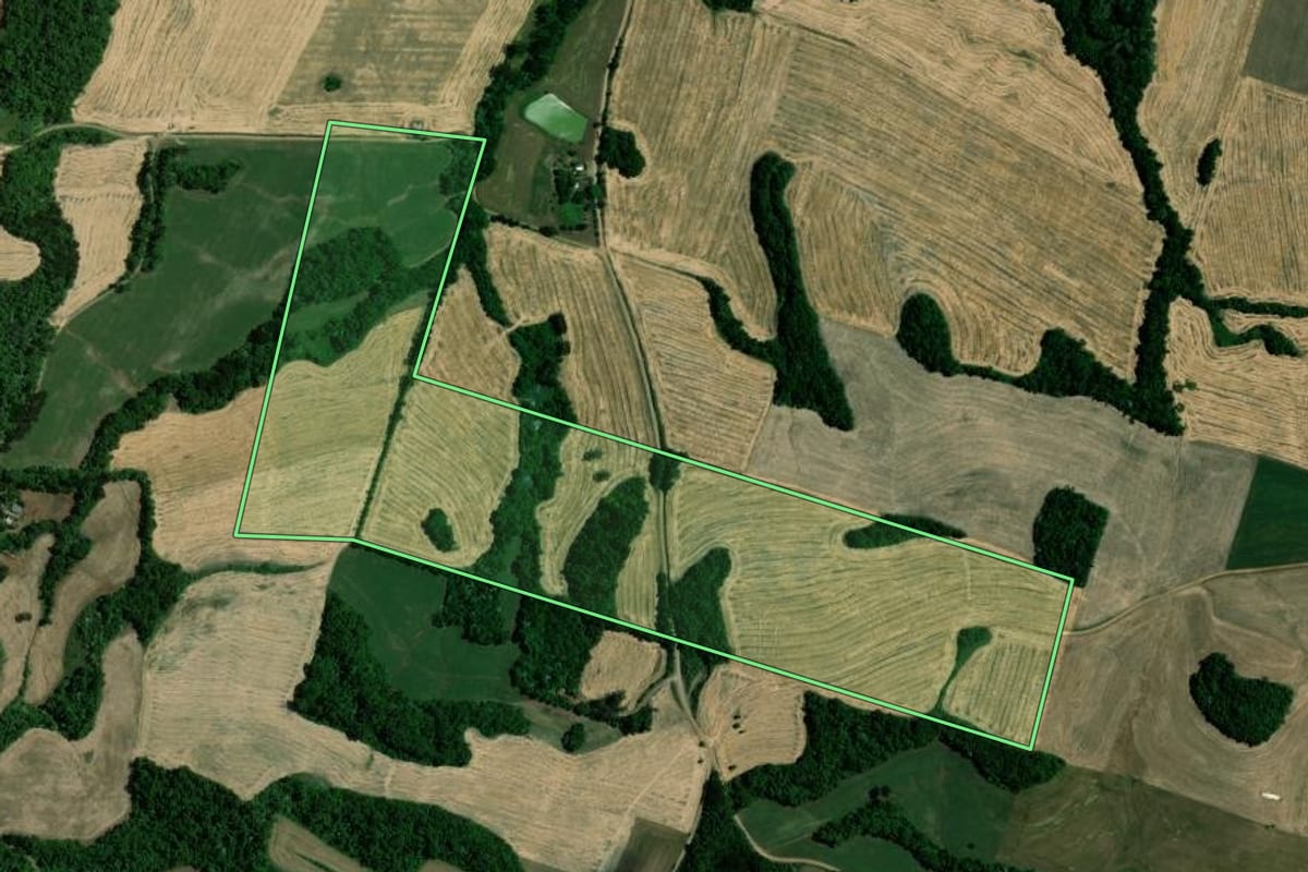 Imagem de satélite do imóvel rural em Viadutos (RS), com o contorno declarado no CAR desenhado por cima.