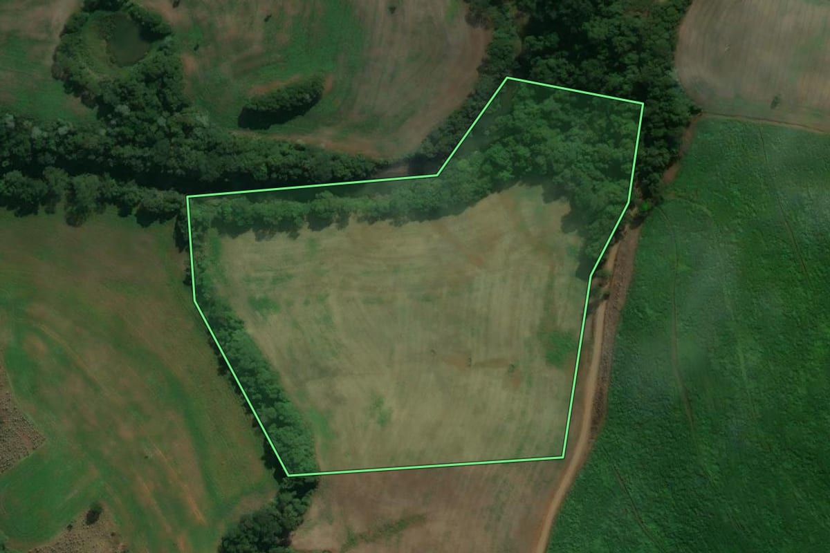 Imagem de satélite do imóvel rural em Viadutos (RS), com o contorno declarado no CAR desenhado por cima.