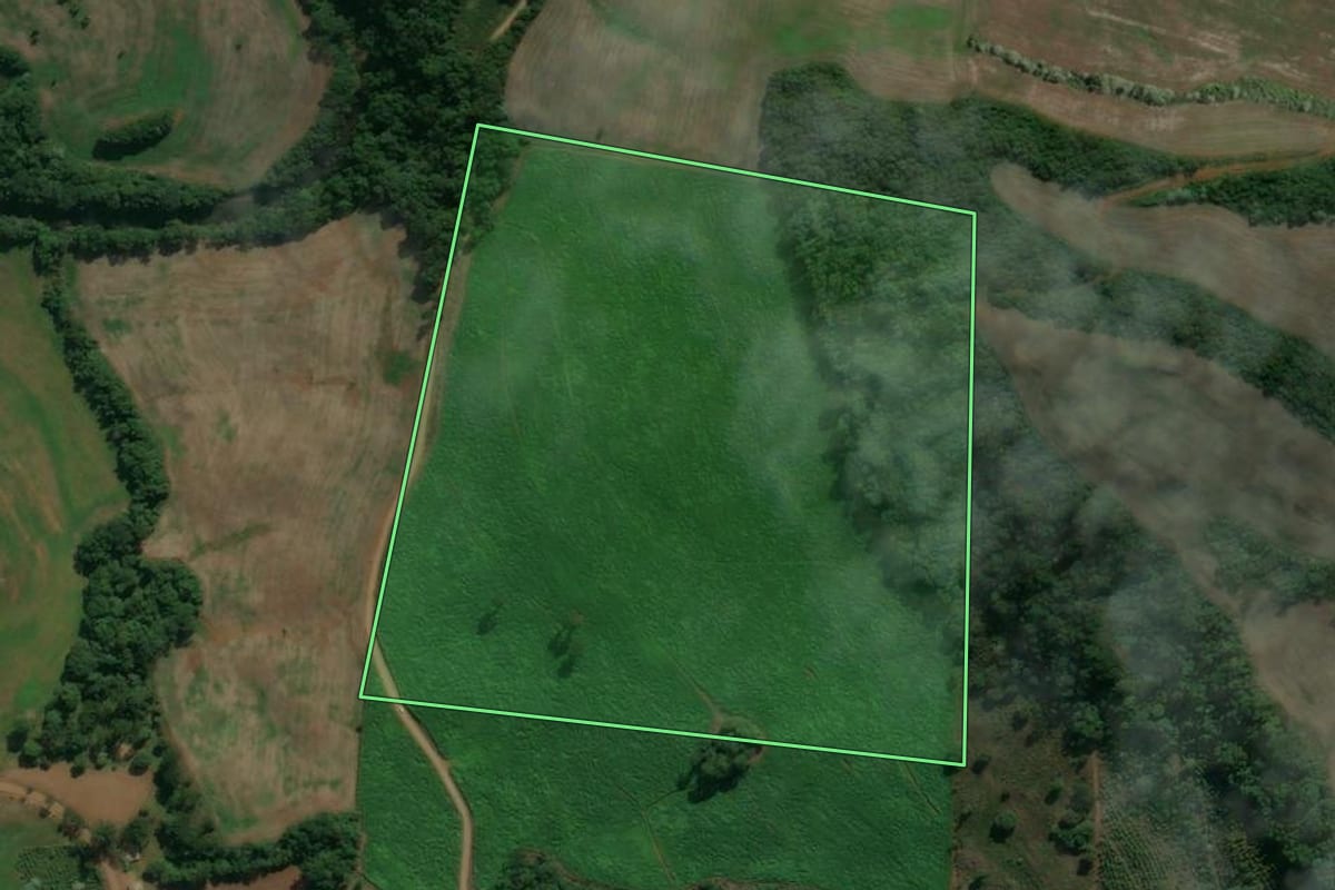 Imagem de satélite do imóvel rural em Viadutos (RS), com o contorno declarado no CAR desenhado por cima.