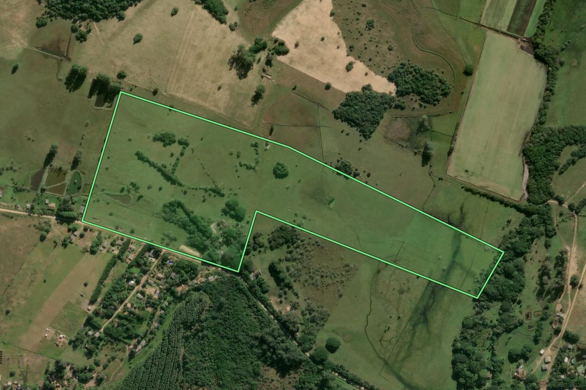 Imagem de satélite do imóvel rural em Viamão (RS), com o contorno declarado no CAR desenhado por cima.