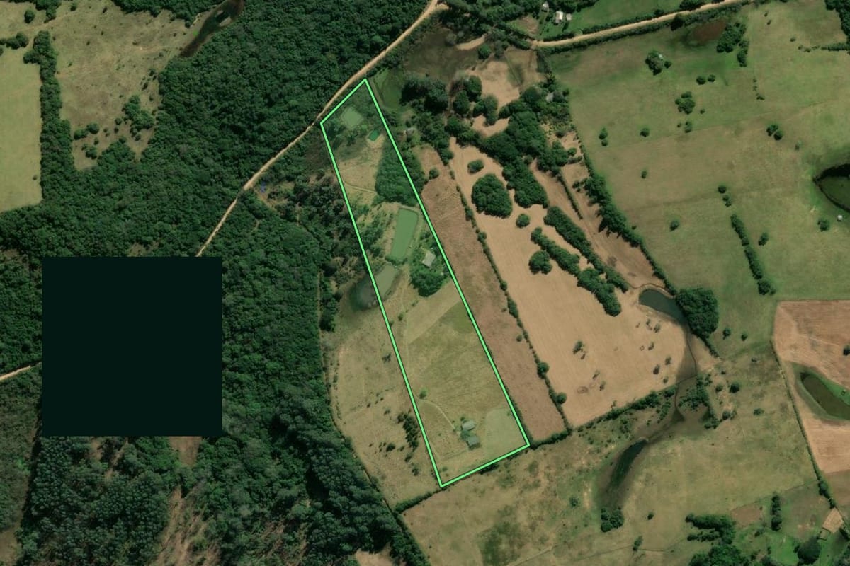 Imagem de satélite do imóvel rural em Viamão (RS), com o contorno declarado no CAR desenhado por cima.