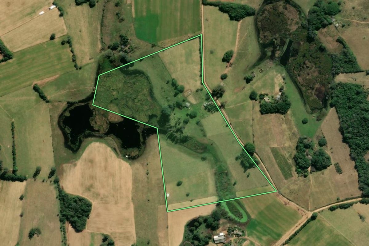 Imagem de satélite do imóvel rural em Viamão (RS), com o contorno declarado no CAR desenhado por cima.