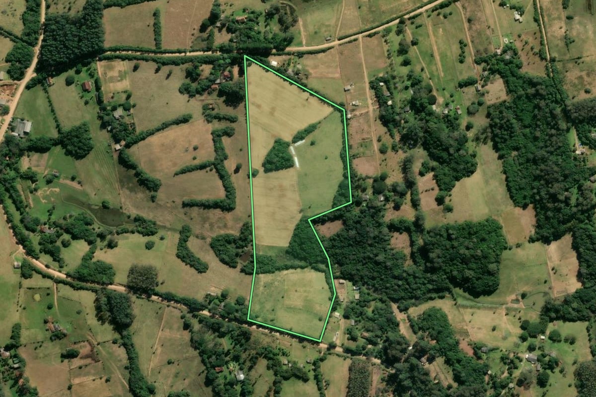 Imagem de satélite do imóvel rural em Viamão (RS), com o contorno declarado no CAR desenhado por cima.
