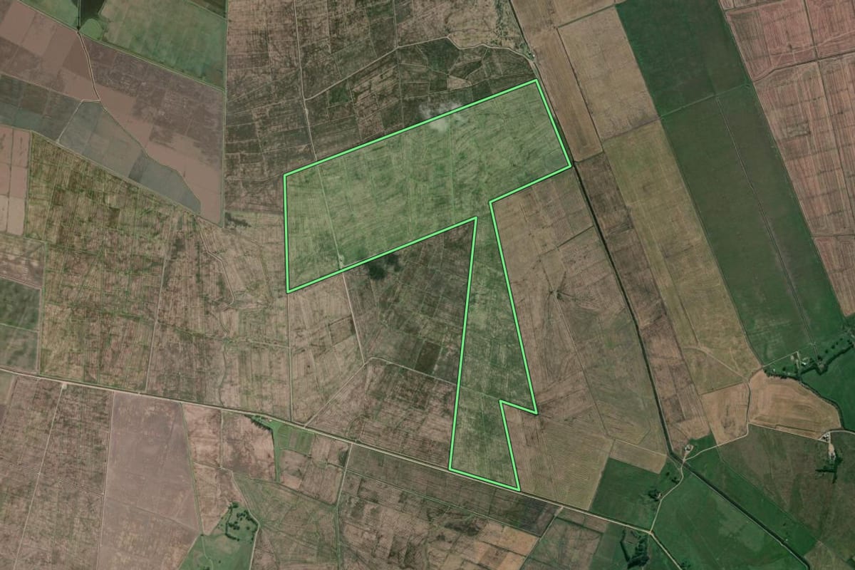 Imagem de satélite do imóvel rural em Viamão (RS), com o contorno declarado no CAR desenhado por cima.