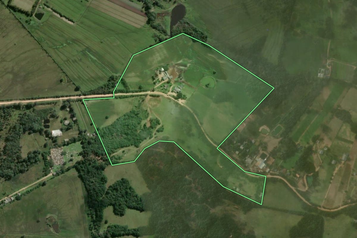Imagem de satélite do imóvel rural em Viamão (RS), com o contorno declarado no CAR desenhado por cima.