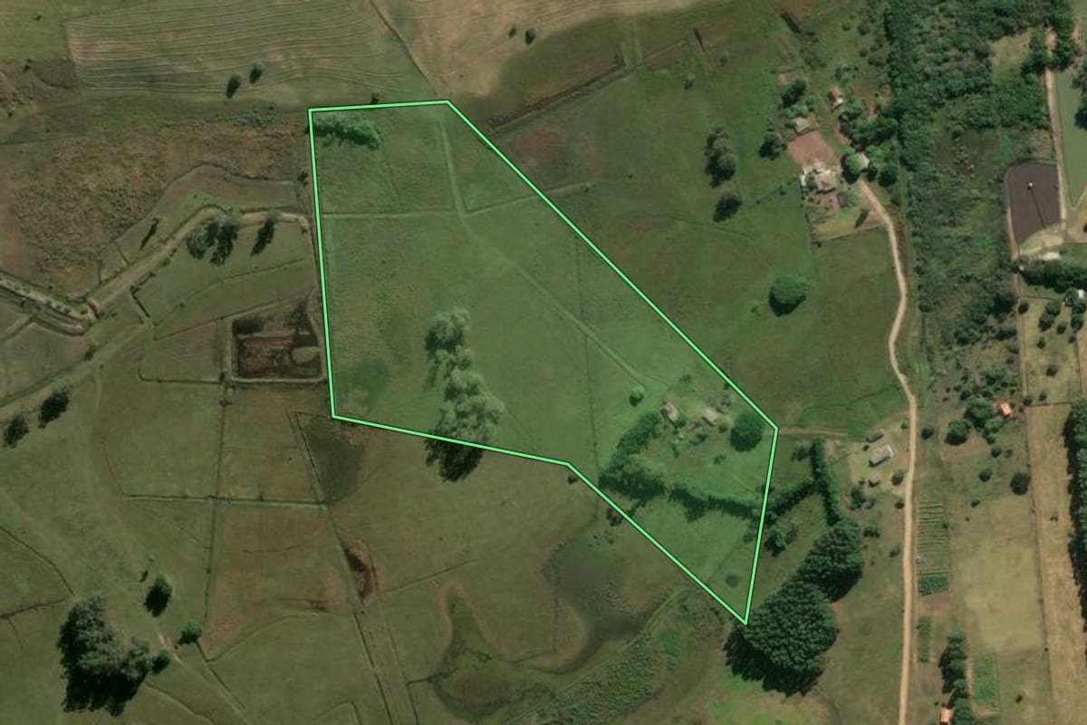 Imagem de satélite do imóvel rural em Viamão (RS), com o contorno declarado no CAR desenhado por cima.