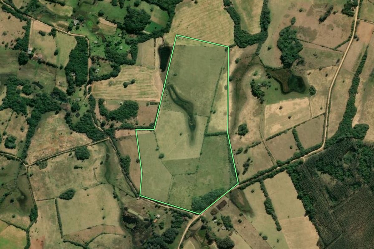 Imagem de satélite do imóvel rural em Viamão (RS), com o contorno declarado no CAR desenhado por cima.