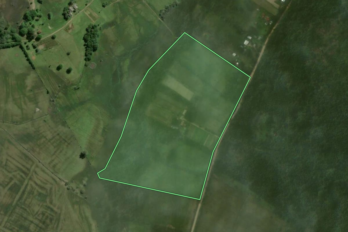 Imagem de satélite do imóvel rural em Viamão (RS), com o contorno declarado no CAR desenhado por cima.