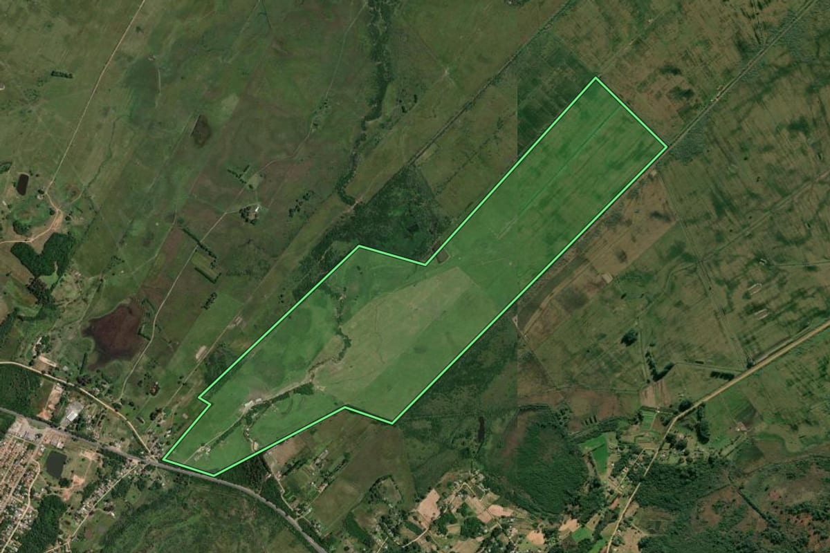 Imagem de satélite do imóvel rural em Viamão (RS), com o contorno declarado no CAR desenhado por cima.