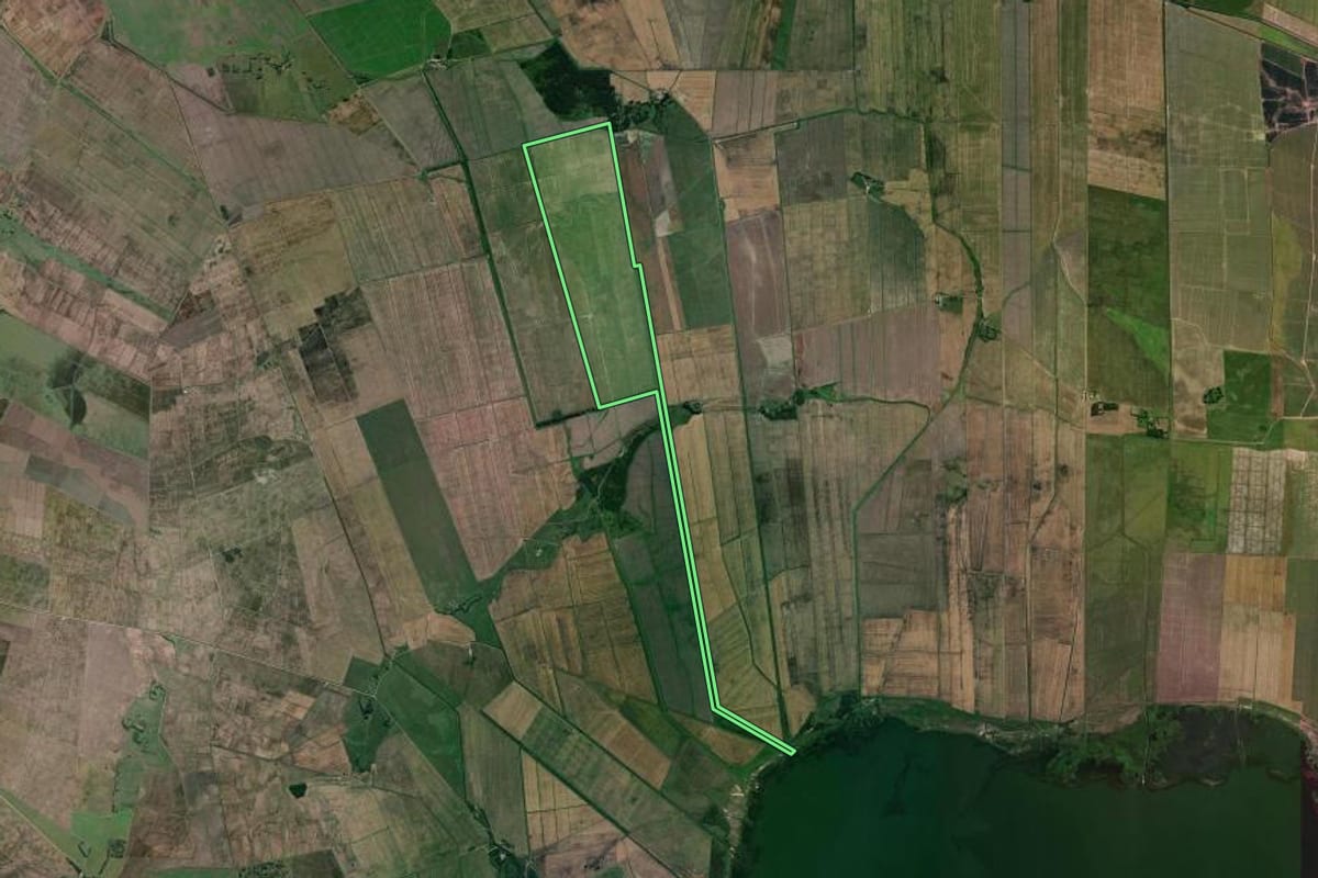 Imagem de satélite do imóvel rural em Viamão (RS), com o contorno declarado no CAR desenhado por cima.