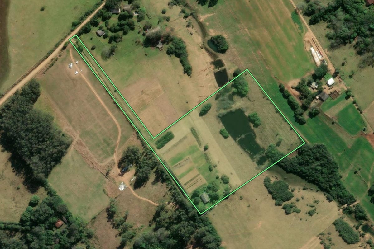 Imagem de satélite do imóvel rural em Viamão (RS), com o contorno declarado no CAR desenhado por cima.