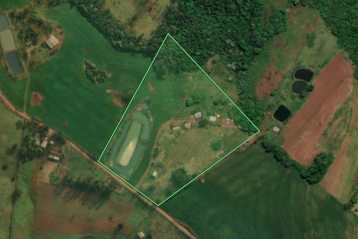 Imagem de satélite do imóvel rural em Vicente Dutra (RS), com o contorno declarado no CAR desenhado por cima.