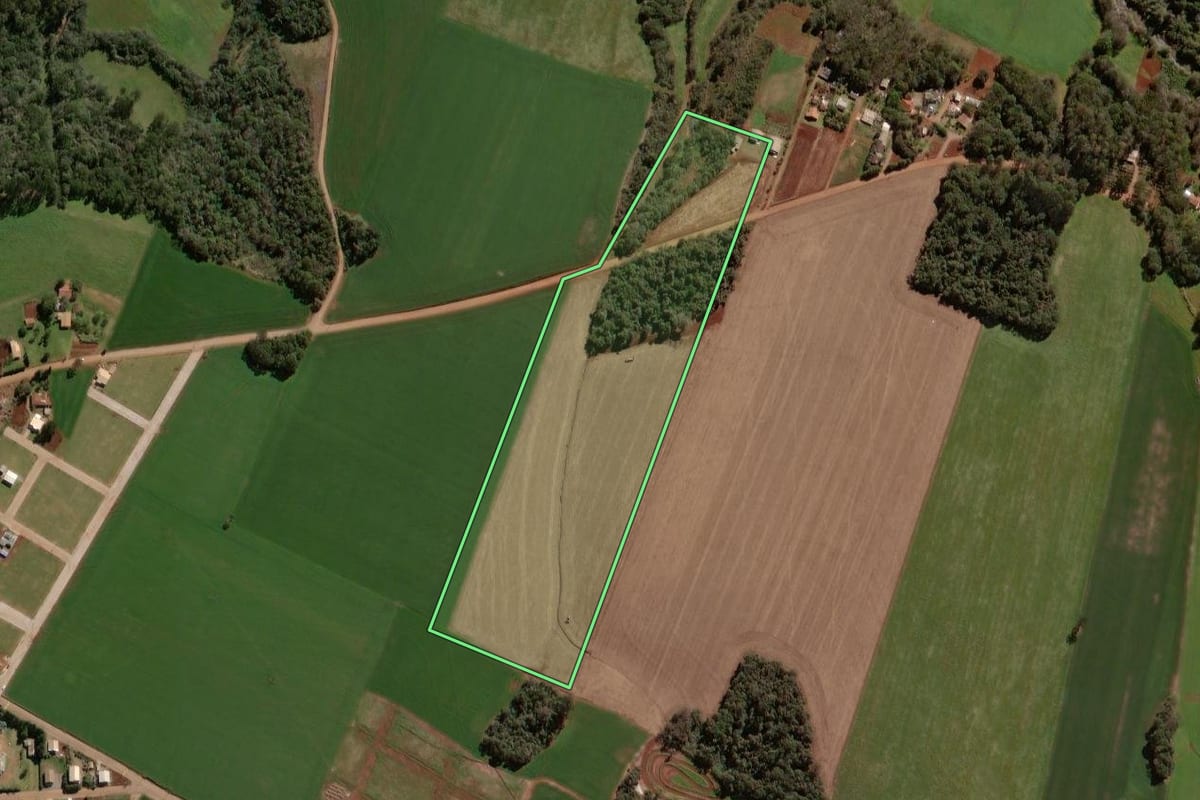 Imagem de satélite do imóvel rural em Victor Graeff (RS), com o contorno declarado no CAR desenhado por cima.