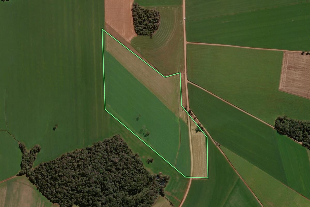Imagem de satélite do imóvel rural em Victor Graeff (RS), com o contorno declarado no CAR desenhado por cima.