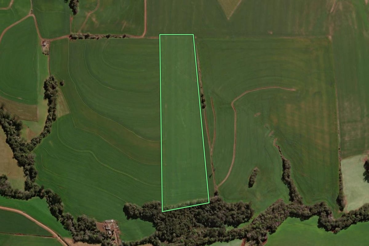 Imagem de satélite do imóvel rural em Victor Graeff (RS), com o contorno declarado no CAR desenhado por cima.
