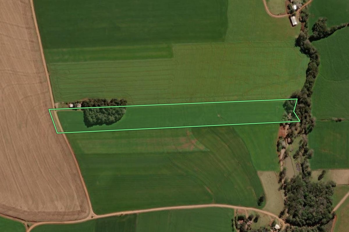 Imagem de satélite do imóvel rural em Victor Graeff (RS), com o contorno declarado no CAR desenhado por cima.