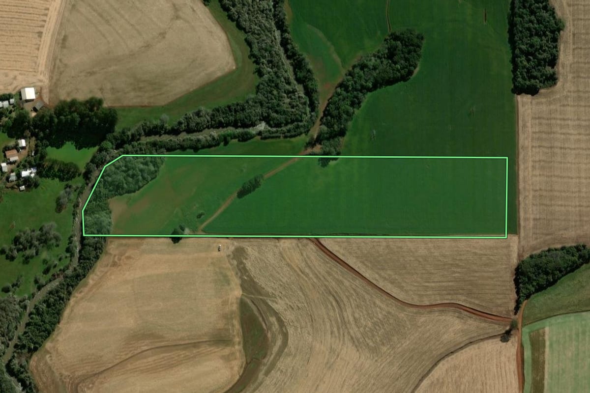 Imagem de satélite do imóvel rural em Victor Graeff (RS), com o contorno declarado no CAR desenhado por cima.