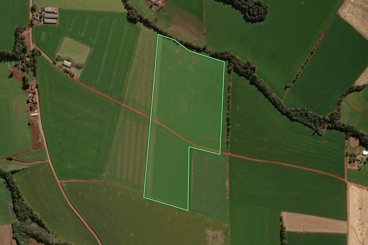 Imagem de satélite do imóvel rural em Victor Graeff (RS), com o contorno declarado no CAR desenhado por cima.