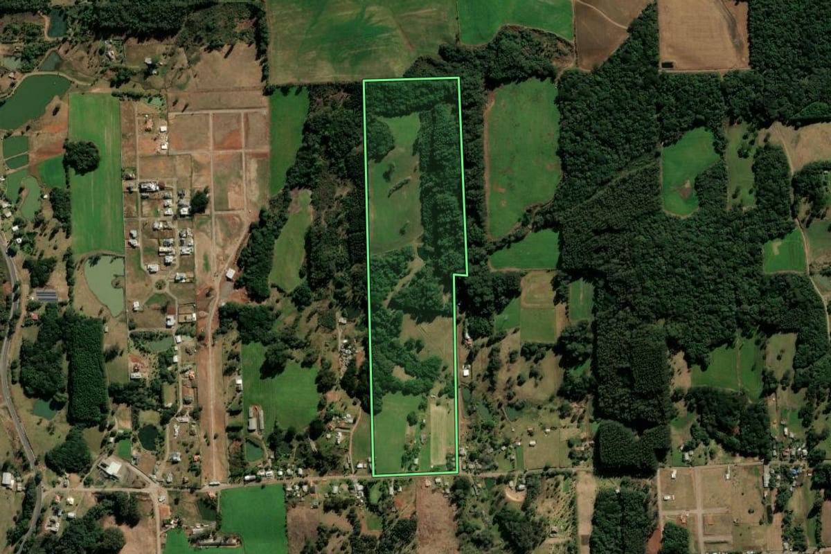 Imagem de satélite do imóvel rural em Vila Flores (RS), com o contorno declarado no CAR desenhado por cima.