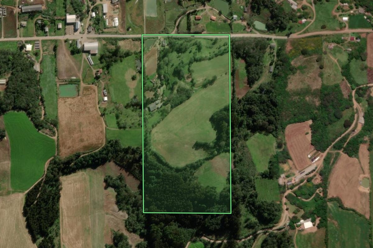 Imagem de satélite do imóvel rural em Vila Flores (RS), com o contorno declarado no CAR desenhado por cima.
