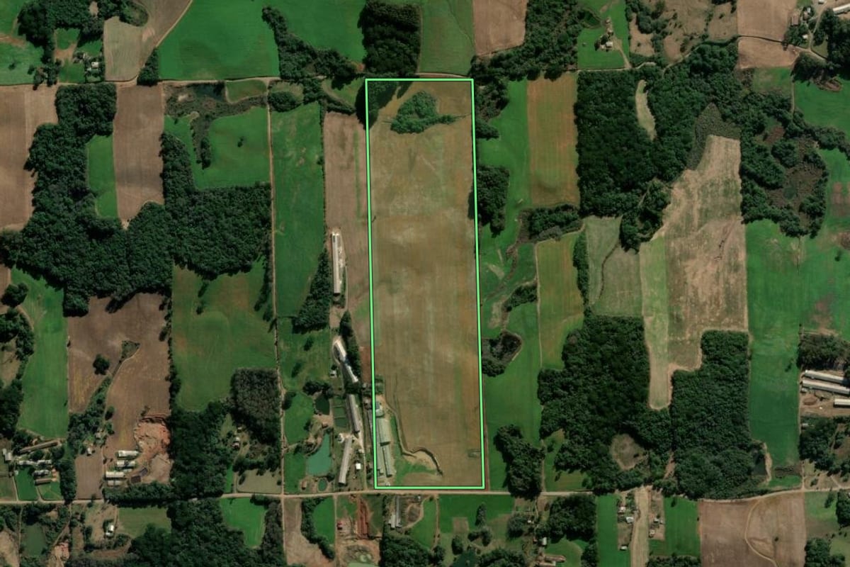 Imagem de satélite do imóvel rural em Vila Flores (RS), com o contorno declarado no CAR desenhado por cima.