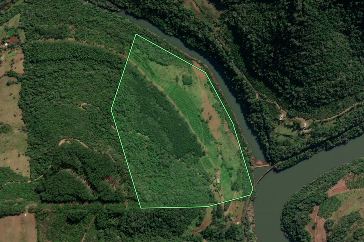 Imagem de satélite do imóvel rural em Vila Flores (RS), com o contorno declarado no CAR desenhado por cima.