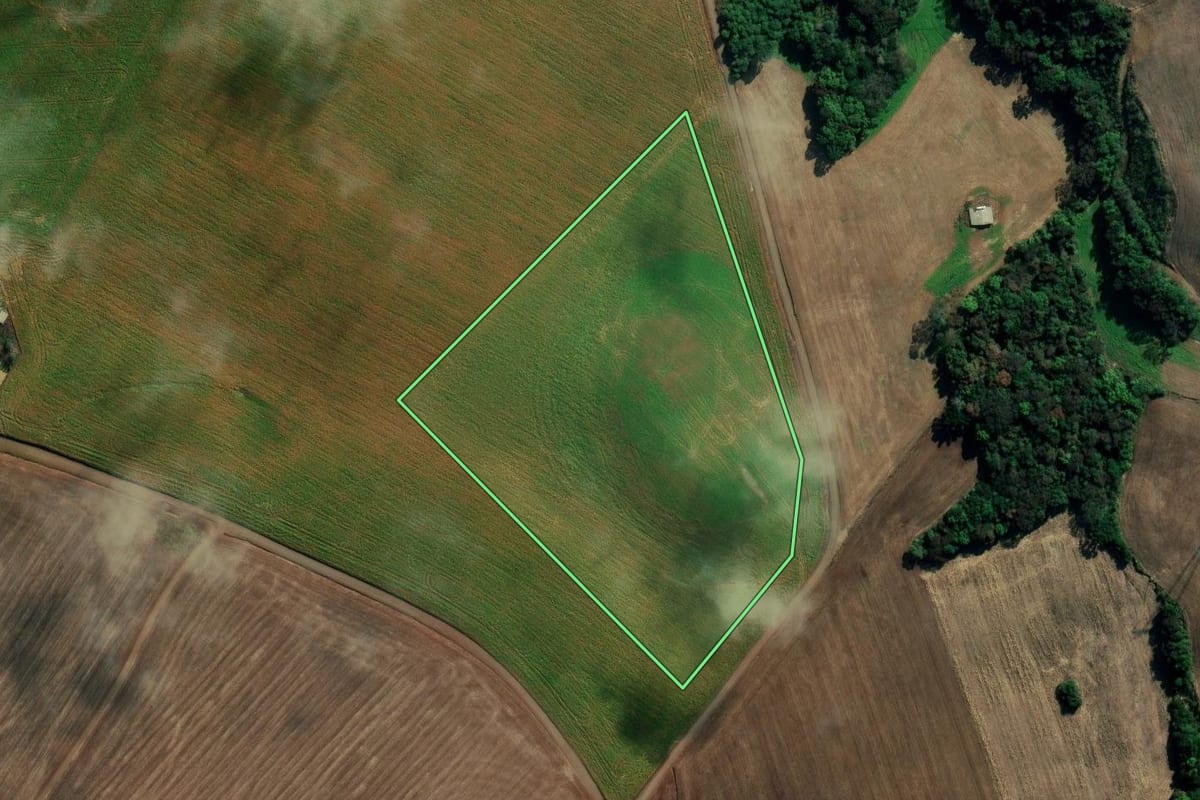 Imagem de satélite do imóvel rural em Vila Lângaro (RS), com o contorno declarado no CAR desenhado por cima.