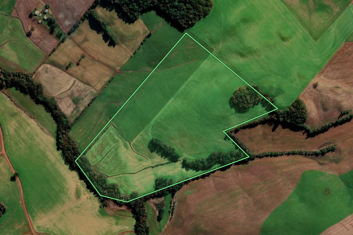 Imagem de satélite do imóvel rural em Vila Lângaro (RS), com o contorno declarado no CAR desenhado por cima.