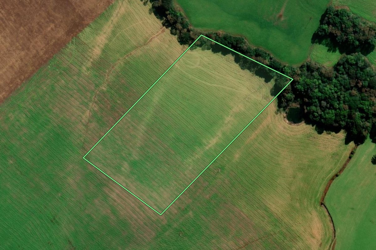 Imagem de satélite do imóvel rural em Vila Lângaro (RS), com o contorno declarado no CAR desenhado por cima.