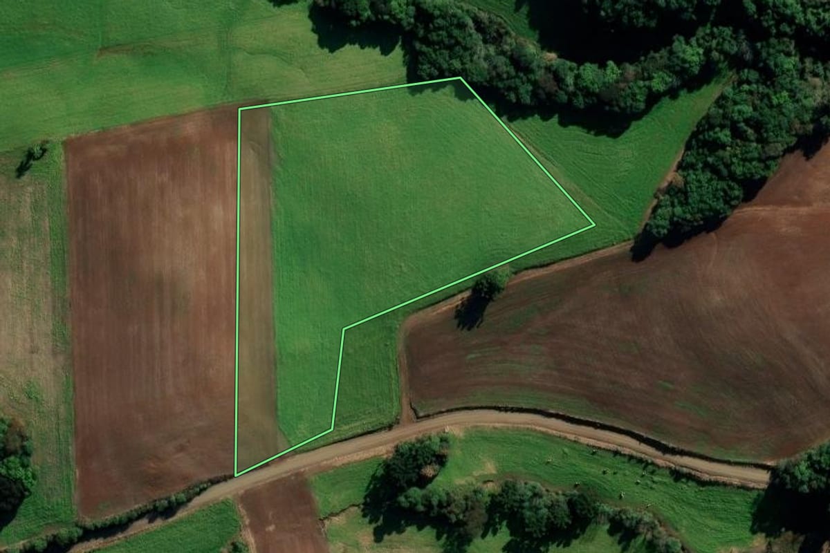 Imagem de satélite do imóvel rural em Vila Lângaro (RS), com o contorno declarado no CAR desenhado por cima.