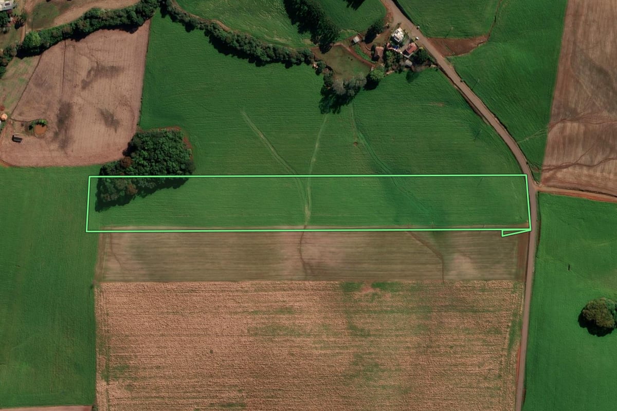 Imagem de satélite do imóvel rural em Vila Lângaro (RS), com o contorno declarado no CAR desenhado por cima.