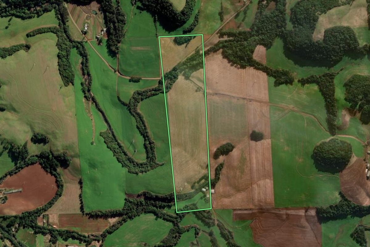 Imagem de satélite do imóvel rural em Vila Maria (RS), com o contorno declarado no CAR desenhado por cima.