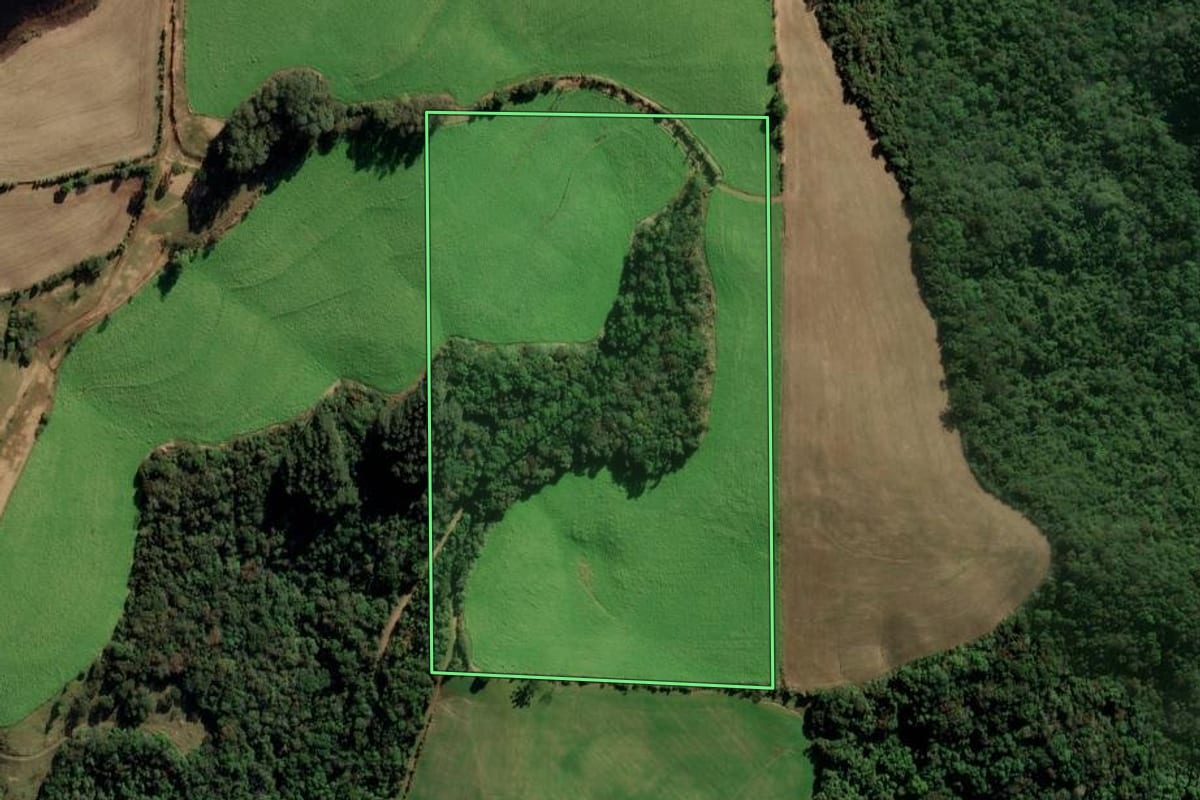 Imagem de satélite do imóvel rural em Vila Maria (RS), com o contorno declarado no CAR desenhado por cima.