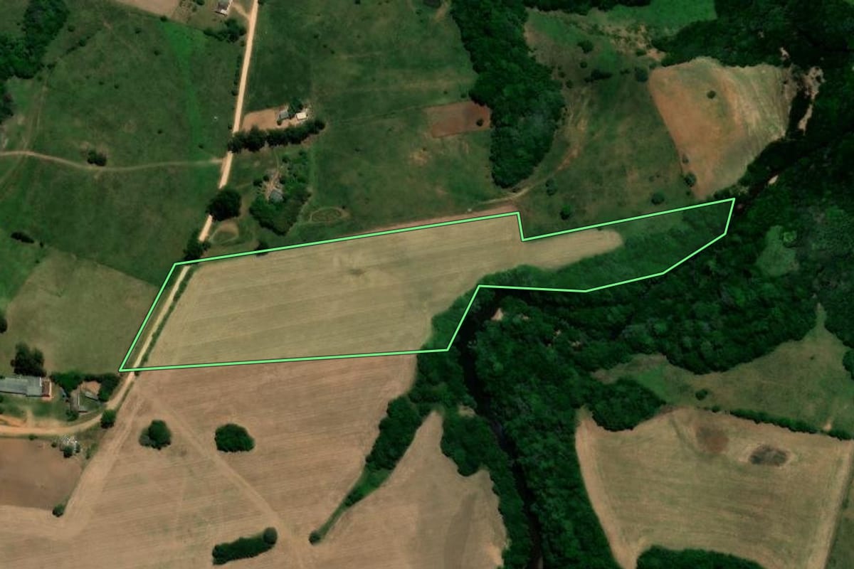 Imagem de satélite do imóvel rural em Vila Nova do Sul (RS), com o contorno declarado no CAR desenhado por cima.
