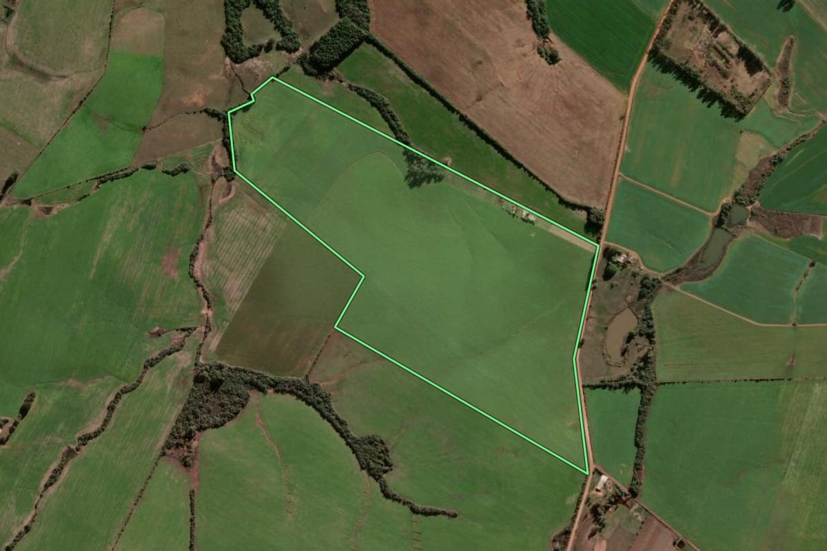 Imagem de satélite do imóvel rural em Vila Nova do Sul (RS), com o contorno declarado no CAR desenhado por cima.