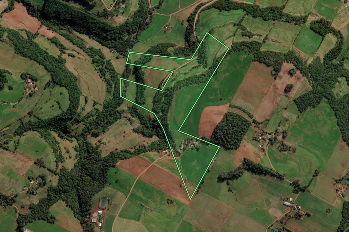 Imagem de satélite do imóvel rural em Vista Alegre (RS), com o contorno declarado no CAR desenhado por cima.
