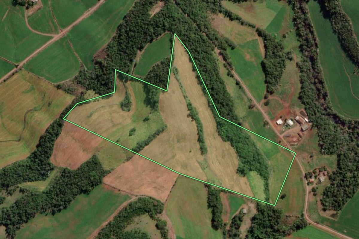 Imagem de satélite do imóvel rural em Vista Alegre (RS), com o contorno declarado no CAR desenhado por cima.