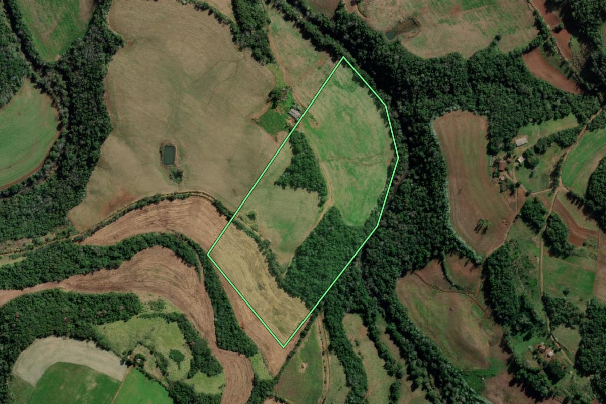 Imagem de satélite do imóvel rural em Vista Alegre (RS), com o contorno declarado no CAR desenhado por cima.