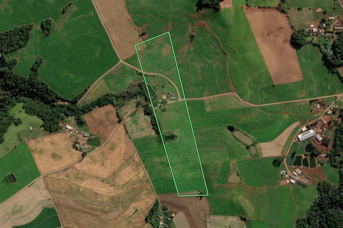 Imagem de satélite do imóvel rural em Vista Alegre (RS), com o contorno declarado no CAR desenhado por cima.