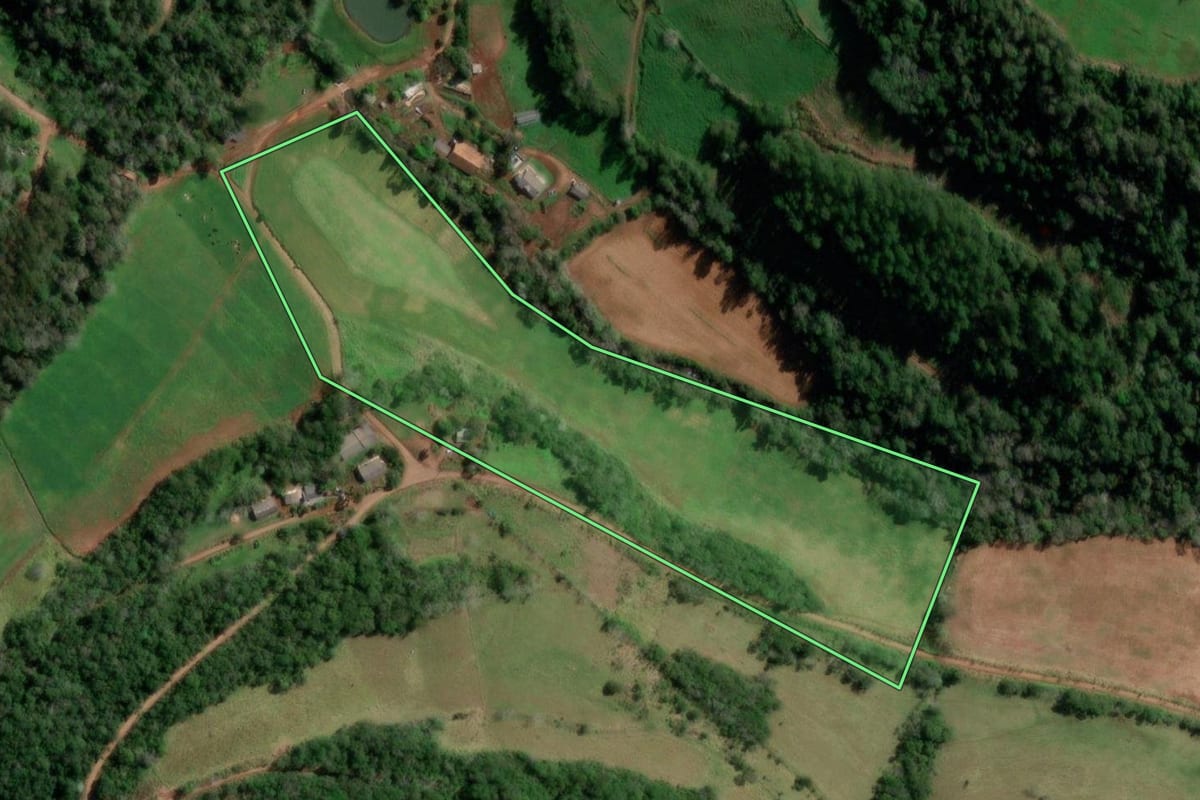 Imagem de satélite do imóvel rural em Vista Alegre (RS), com o contorno declarado no CAR desenhado por cima.